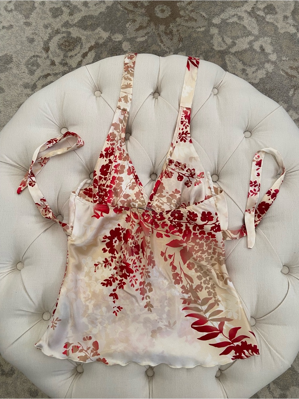 Y2K Satin Floral Halter Top sz M - Picture 6 of 6
